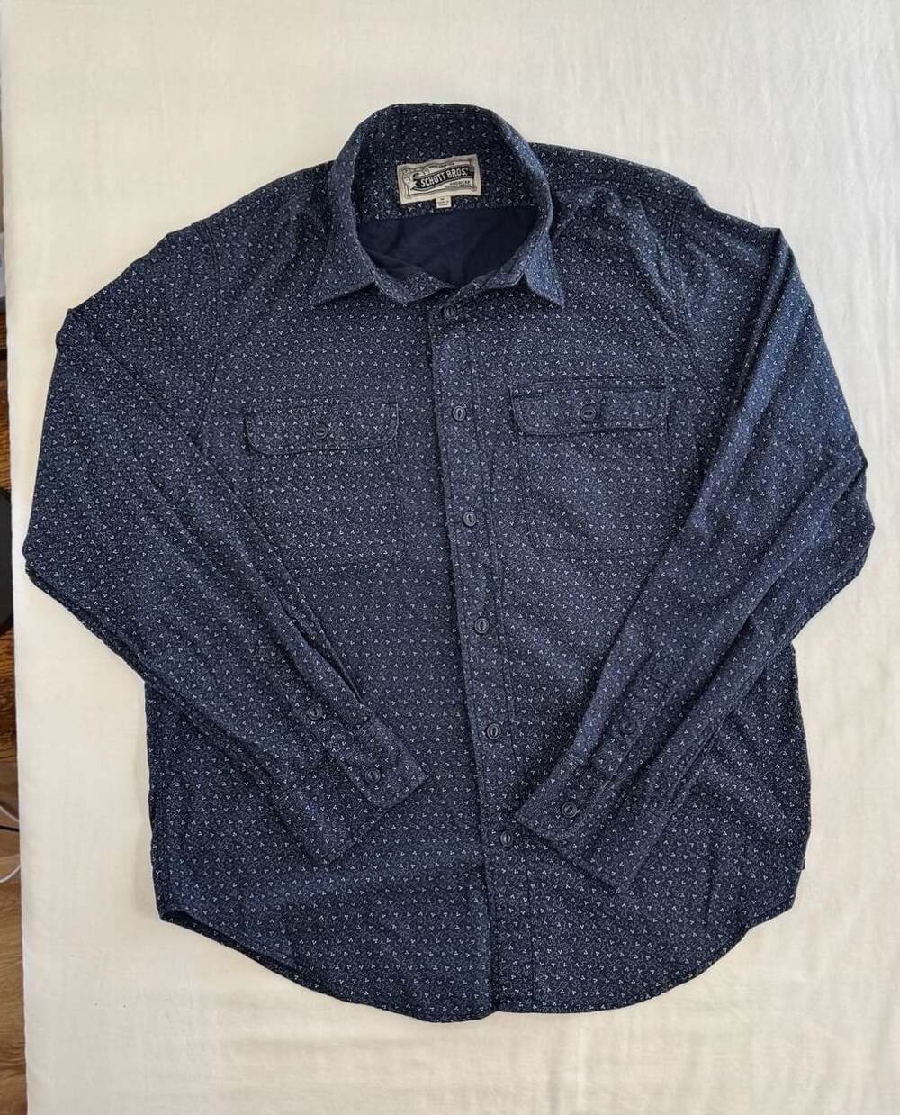 Schott Bros Long Sleeve Button Down Shirt Size M Navy